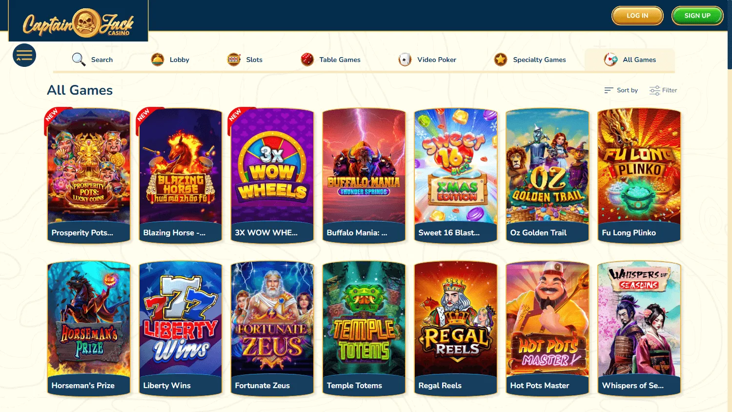 Captain Jack Casino game area on desktop