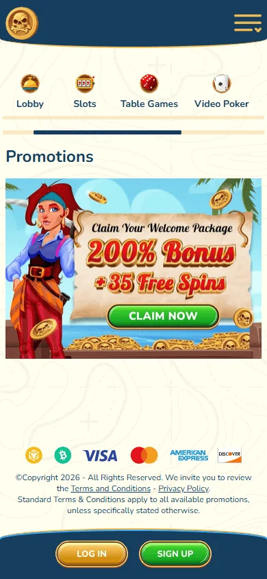 Captain Jack Casino promotions area on a mobile browser